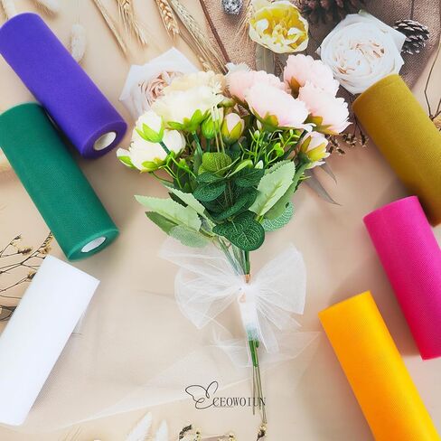 أبيض تول النسيج لفة 6 بوصة 25 ياردة شفافة تول شباك البخار تول تول لتنورة توتو هدية التغليف حفل الزفاف الحلي ديي الحرف اليدوية in Kuwait