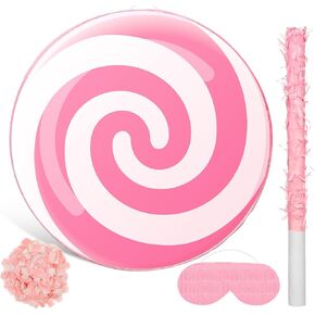 Aoriher Candy Party لصالح النعناع الحلو بيناتا مع عصا العصا العصبية الوردي حلوة حلوى الحلوى piñata للموضوع ديكور إمدادات حفلة عيد ميلاد (حلوى دوامة)