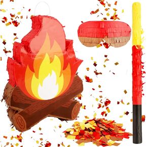 التخييم Bonfire Piñata Fake Flame Pinata Adventure Campfire Pinata مع عصا عصا العصا معلقة وحلقة معلقة للتخييم مغامرات عيد ميلاد الدعائم ، 16 × 12 بوصة