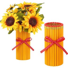 Sherr 1 Set Pencil Shaped Teacher Vase Appreciation Gift Composed of 35 Pencils DIY Teacher Retirement Appreciation Gifts Distinctive Pencil Vase for Classroom Home Office Supplies