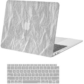 MOSISO Compatible with MacBook Air 13 inch Case 2022 2021 2019 2018 A2337 M1 A2179 A1932, Anti-Fingerprint Marble Texture PU Leather Coated Plastic Hard Case&Keyboard Cover for MacBook Air 13.3, Beige