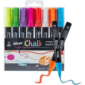 مجموعة علامات Artkey Neon Chalk - 8 حزمة مع نصائح قابلة للانعكاس (إزميل ورصاصة) للزجاج والنوافذ والأسطح غير المسامية - ألوان الفلورسنت النابضة بالحياة لمشاريع الفن والحرف