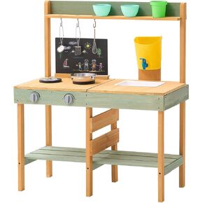 Vevor Mud Kitchen للأطفال ، مجموعة مطبخ للألعاب الخشبية ، ومسلسلات البقالة الصغيرة في الهواء الطلق ، ومطبخ متظاهر مع صندوق الغراس ، والمواقد ، والدبابات ، والبناء ، وأواني وأدوات الطهي ،