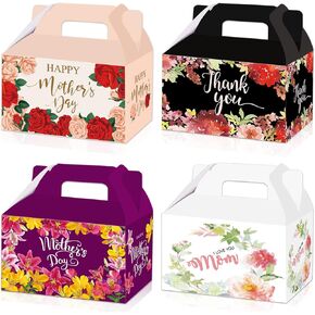 HABDJILTY 20 Pcs Mother's Day Treat Boxes Happy Mothers Day Paper Gift Bags Best Mom Birthday Party Favor Box Floral Gifts Cookies Cupcake Boxes with Handle for Mother's Day Party Decoration Supplies