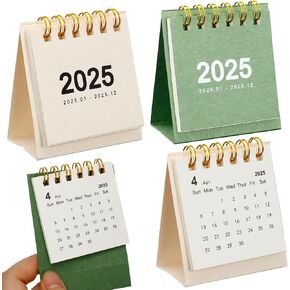 2 عبوات Mini Desk Calendar 2025 (يناير إلى ديسمبر)-تقويم صغير من الوجه للتخطيط للجدول ، المكتب ، ديكور المدرسة والمنزل-تقويم سطح المكتب المحمول (أبيض ، أخضر)