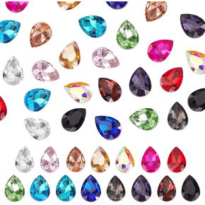 OLYCRAFT 90pcs 15 Color Teardrop Point Back Rhinestone 14x10mm Colorful Glass Faceted Rhinestone No Hole Teardrop Crystal Rhinestone for Jewelry Making Nail Arts Phone Decoration DIY Crafts