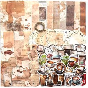 115 Pieces Coffee Drink Scrapbook Supplies Pack, Vintage Decorative Craft Paper Aesthetic Vinyl Stickers Ephemera for Bullet Junk Journal Planner Album Decoupage Collage