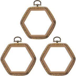 PATIKIL 4x3.7inch Embroidery Hoops, 3Pieces Imitated Wood Hexagon Frame Cross Stitch Hoop Ring for Embroidery Art Craft Sewing Ornaments Hanging Decoration
