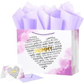 Ranfashiong 16 "حقيبة هدايا كبيرة لعيد الأم مع ورق منسجة للنساء والأمهات والجدات (الأم الأرجواني)