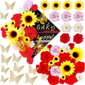 42Pcs DIY Graduation Cap Decorations Pink Graduation Cap Decorations Kit Flower Heads 3D Butterfly Decorations for Grad Hats Decor in Saudi Arabia