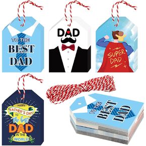 Father's Day Gift Tags Happy Father's Day Gift Wrapping Labels 60Pcs with 33ft Strings