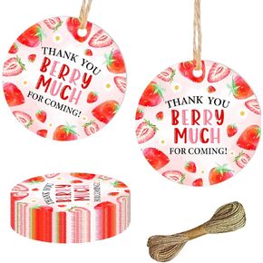 50pcs Strawberry شكرًا لك علامات التوت الحلو Party Party Gift مع سلسلة ، شكرًا لك على علامات هدايا الكثير