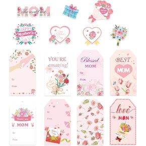 136 PCS علامات هدايا عيد الأم لأمي أكياس هدايا وردية العلامة الأمهات السعيدات معلقة مع علامات الحفلات الحفلات لعيد الأم ، عيد الشكر ، عيد ميلاد