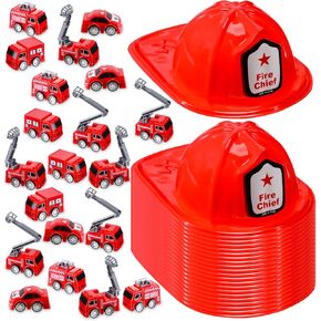 Libima 40 PCS Fireman Party Favors Mini Prowback Fire Engine Trucks Firefighter Hat Supplies Supplies (محرك إطفاء)