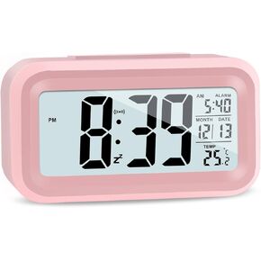 4.5" LED Display Digital Alarm Clock Battery Operated/Night Light with Indoor Temperature, Small Alarm Clock Bedrooms Beside Travel