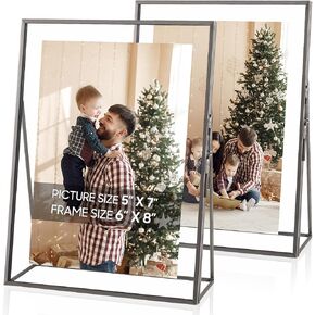 Jajamy Gold Floating Picture Frame Set of 2, Glass Pressed Flower Picture Frames, Tabletop Standing Glass Floating Frame for 8x10 Photo Display