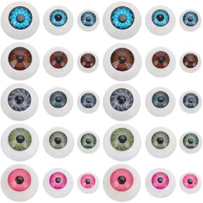 FreeBloss 60 PCS هالوين مقل العيون للحرف اليدوية 5 ألوان مقل العيون نصف جولة عيون أكريليك لدمى DIY الحرف الهالوين نصف مقل العيون بلاستيك