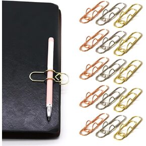 15 PCS PEN حامل للكمور ، مقاطع القلم المعدنية ، حاملي مقطع الورق للمجلة ، المخطط ، حامل قلم رصاص Paperclip ، اللوازم المدرسية للمكاتب ، الذهب/الفضة/الورود