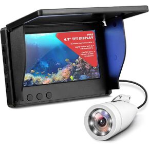 Pyle 7 inch Portable LCD Monitor Underwater Fishing Camera, 1000TVL Camera with 12pcs Infrared Lights White, IP68 Water Resistant, and Removable Sun-Visor