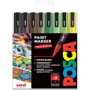 POSCA PC-3M Marker Art Arts-0.9-1.3mm-مجموعة نغمات الأرض من 8 أقلام في صندوق الهدايا