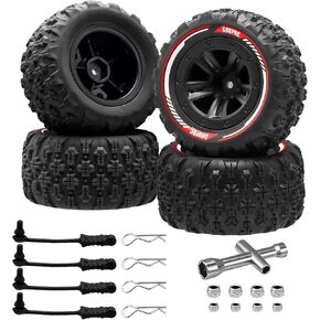 GOUPRC 12mm Hex RC Wheel Tyres مع دبابيس غطاء محرك أقنعة القفل كليف كليب ، 3.26 * 1.67 بوصة 4pcs إطارات التضاريس الطين مخلب الملاذ من 1/14 1/16