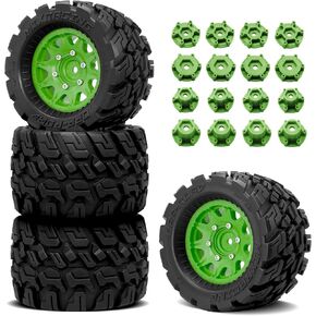 عجلات وإطارات OGRC 12 مم/14 مم إطارات شاحنة RC مع إدراج الرغوة لـ 1/10 ARCRMA GRANITE LOSI REDCAT RC4WD RC Monster Truck (Green)