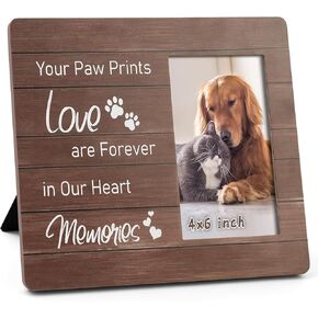 Golden State Art Dog Memorial Picture Frame - 4x6 Pet Picture Frame for Dog Loss - Paw Prints Remembrance Photo Frame ، Wall and Wall and Tabletop Display (Brown)