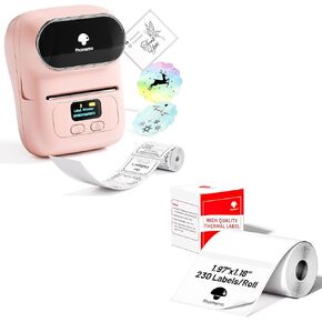 Phomemo M110 Thermal Label Printer with 1 Roll 1.97"x1.18"(50x30mm) Squere Labels, Barcode Label Maker for Snamll Business, Logo, Address, Clothing, Portabel Sticker Printer with 300+ templates, Pink