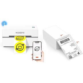 MUNBYN 130B Bluetooth Thermal Label Printer+Thermal Direct Shipping Label (Pack of 500 4x6 Fan-Fold Labels)