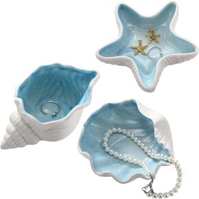 3 Pcs Ceramic Conch Shell Jewelry Dish Tray Decorative Trinket Dish Ear Ring Holder Seashell Jewelry Tray Ocean Coastal Decor Jewelry Plate Key Bowl for Christmas Room Vanity Decor Accessory