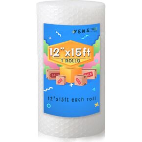 12 inch x 15 ft Bubble Cushioning Wrap for Moving Boxes Shipping Packing Supplies 1 Roll 12" X 15' feet Perforated