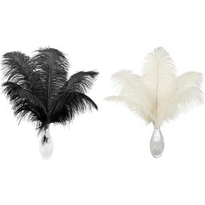 Ballinger 24Pcs 10-12inch Black and Beige Ostrich Feathers for Wedding Party Home