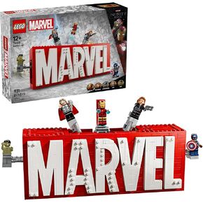 LEGO Marvel: Marvel Logo & Minifigures Building Toy - Marvel Collectible Set for Kids, Boys and Girls, Ages 12+ - Model Kit with 5 Minifigures - Gift Idea for Birthday - 76313