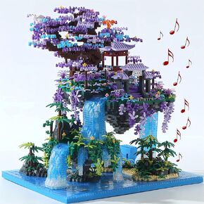 Cherry Blossom Tree Building مجموعة مع صندوق 4574pcs ، موسيقى المشهد الأصلي للموسيقى اليابانية Sakura Tree House (النوع: Symphony) ، Cherry Bonsai Lights Building Kit ، مجموعة بناء أزهار الكرز.