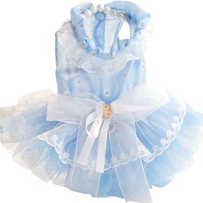 Aza Dog Wedding Dresses for Drage Small Skirt Lolita Cloth Cat Princess Costume Waltz Pet Girl Guit Star Star Coat Coatfits Summer Comple (L ، Blue)