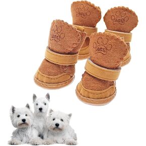 Brown Snow Boots for Dogs, Fleece Winter Shoes for Cats, Lightweight Adjustable Dog Boots, Cold Weather Dog Shoes Brown Size 2