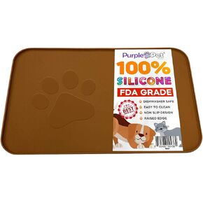 iPrimio Extra Large Pet Feeding Bowl Mat with Logo - Silicone - Hygienic and Safe for Allergic Dogs and Cats - Prevent Pet Water Food Spills - Spill Edge Protect Floor - Non Slip… (Large Gray)