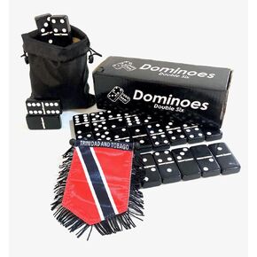 PRK 14 Trinidad Flag Double Six Dominoes Set with Trinidad and Tobago Flag Accessories and Storage Bag - Celebrate Caribbean Heritage in Style