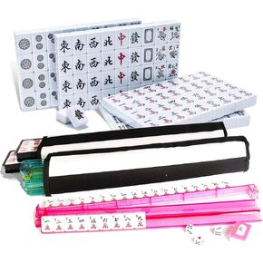 American Mahjong Game Set - Blue Soft Bag 166 Premium Tiles with 4 All-in-One Rack/Pushers,100 Chips, 1 Wind Indicator, English Manual. Easy Carry Full Size Complete MahJongg Set (Stripes)