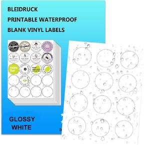 Bleidruck Printable Glossy White Round Labels, 2 Inch Diameter Waterproof Circle Labels for Inkjet or Laser Printer, 240 White Round Sticker Labels for Bottle, Jar Labels and DIY Project