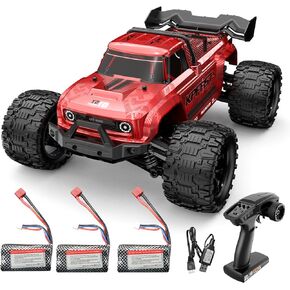 1/14 محرك بدون فرش RC سيارة عالية السرعة 60 كم/ساعة 2.4G 4x4 سيارة التحكم عن بُعد على الطرق الوعرة مع مصابيح LED ، KF18 RTR مع بطاريات 3x 2S ، شاحنة RC عالية الطاقة 4WD للبالغين (أحمر)