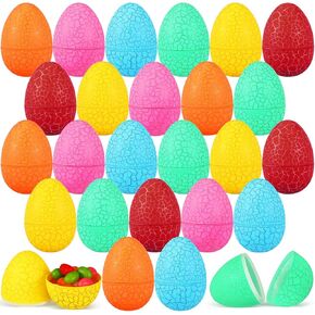 24 PCS Easter Eggs Metallic Plastic Plact Pights Bulk Gifts Nice for Easter Hunt Surprise Staind Stuffers Colors (Dinosaur)