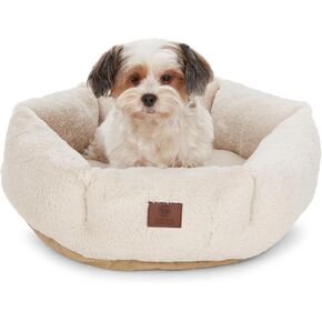 American Kennel Club Round Plush Dog Bed-20 "تصميم دونات مريح للحيوانات الأليفة الصغيرة ، سرير الحيوانات الأليفة القابل للغسل فائق النعت مع حشوة غير متينة ، متينة عالية ، تان