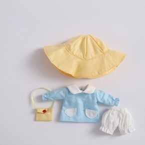 دمية ملابس 4 قطع = قميص+شورت+قبعة+كيس رياض الأطفال المحدد لـ OB11 ، YMY ، Body9،1/12 BJD Accessories (Pink)