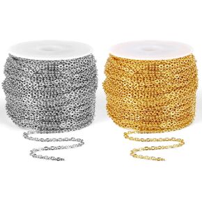 [66 Feet/ 20M] 2mm 304 Stainless Steel Chains Flat Cable Link Chain Bulk for Jewelry Making DIY Craft