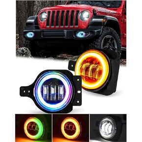 مصابيح ضباب LED RGB مقاس 4 بوصات لـ JK، مصابيح ضباب هالو مع ضوء وامض متوافق مع 2007-2018 JK، هاتف يتم التحكم فيه عبر البلوتوث in Kuwait