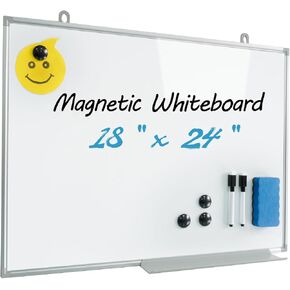 Magnetic Dry Erase Board - Whiteboard 24 x 18 Inch - Ultra-Slim & Lightweight White Board. Includes 2 Markers, 1 Pen Tray, 4 Magnets & 1 Eraser