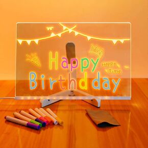 LED Note Board with Colors, 11.8" X 7.9" LED Drawing Board, Acrylic Dry Erase Board with Light, Illuminated White Board with Adjustable Stand and 7 Colored Pens