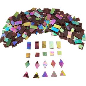 200g/270pcs البلاط الفسيفساء الزجاجي القزحيات للحرف اليدوية ، 4 أشكال قطع زجاجية ملطخة لوازم الفسيفساء (المستطيل ، مثلث ، المعين ، المربع) (الشمبانيا)