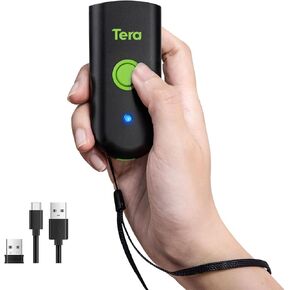 Tera Barcode Scanner Mini 1D Wireless: 3-in-1 Works with Bluetooth 2.4G USB Wired Portable Laser Bar Code Reader Pocket Size for Windows Android iOS Tablets Computers 1100L Green